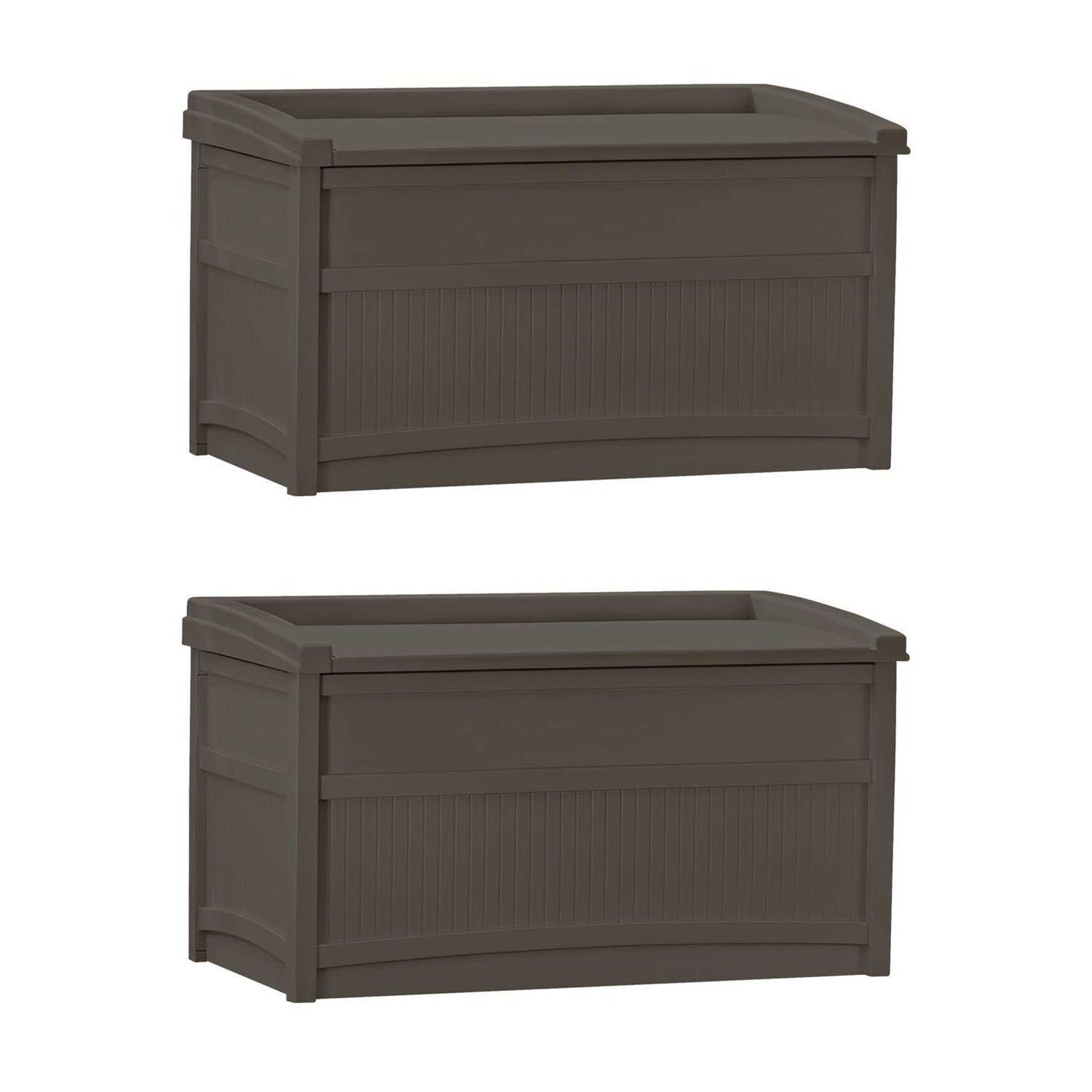 Suncast 50 Gallon Stay Dry Resin Outdoor Deck Storage Box w/ Seat, Java (2 Pack)