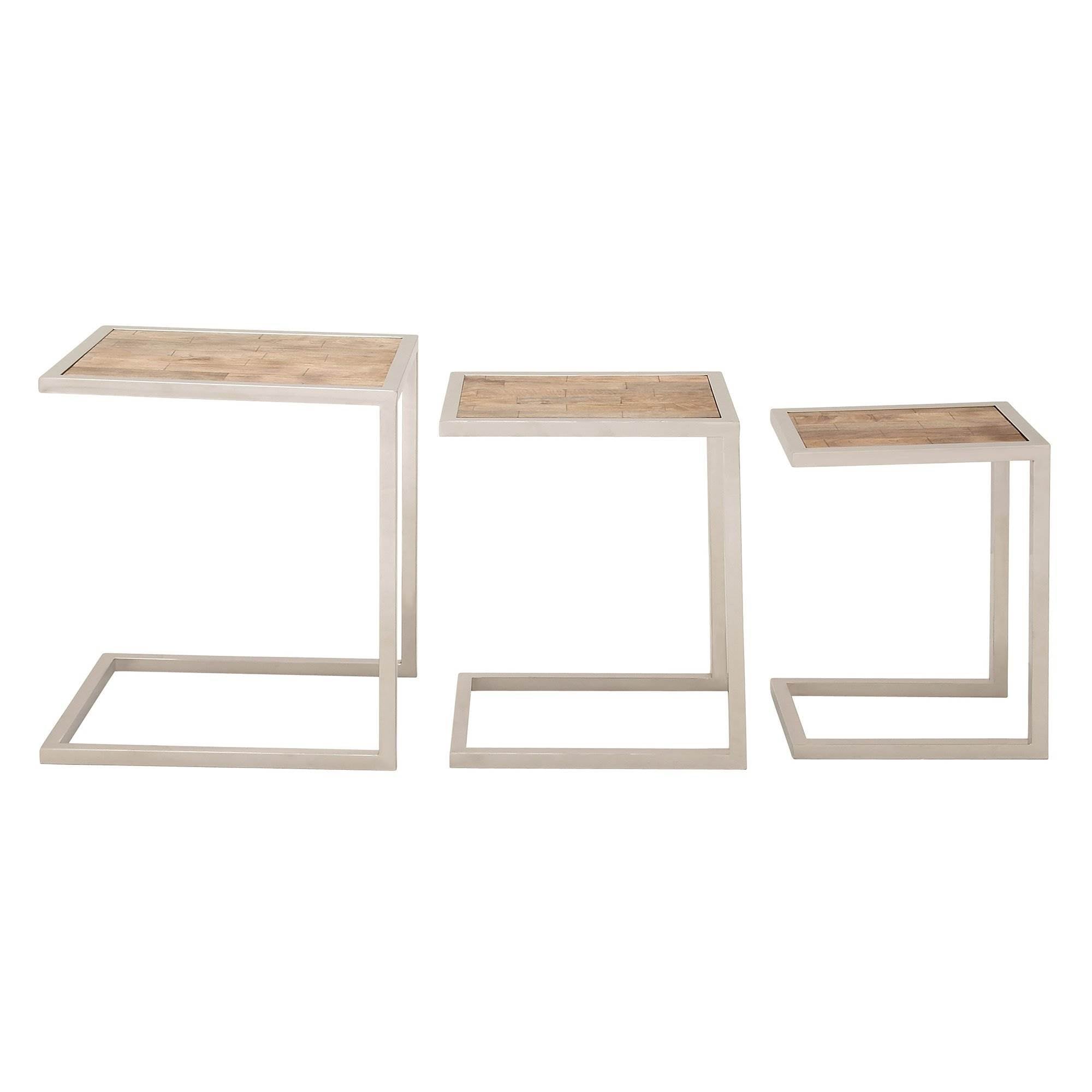 Deco 79 Stainless Steel Wood Nesting Accent Tables (15", 18", 21") (Open Box)