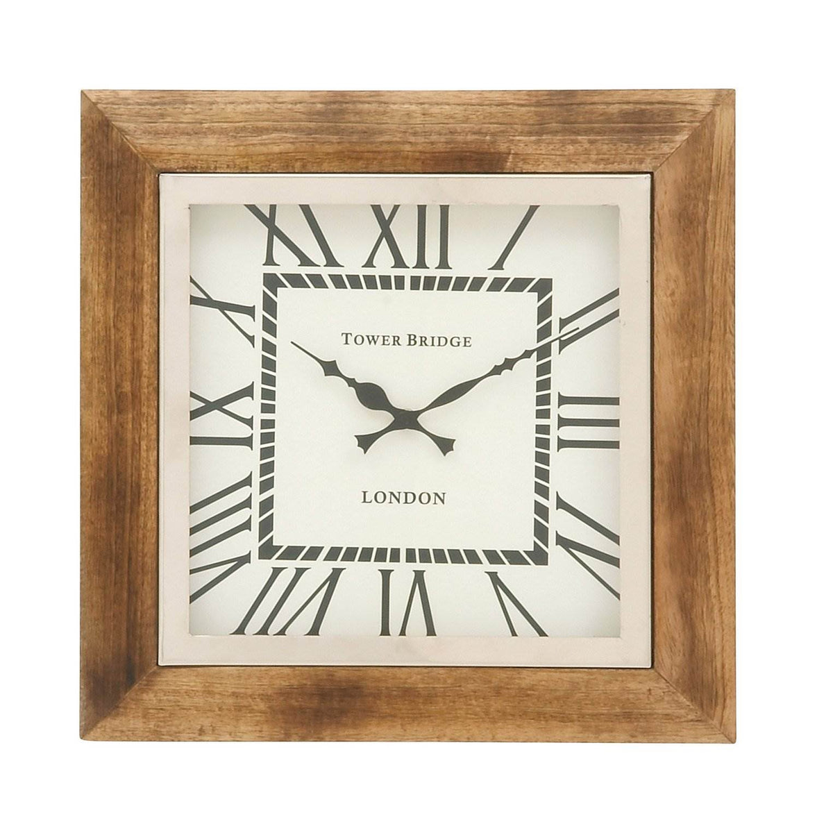 Deco 79 16" Stainless Steel Oak Finish Wood Square Wall Clock (Open Box)