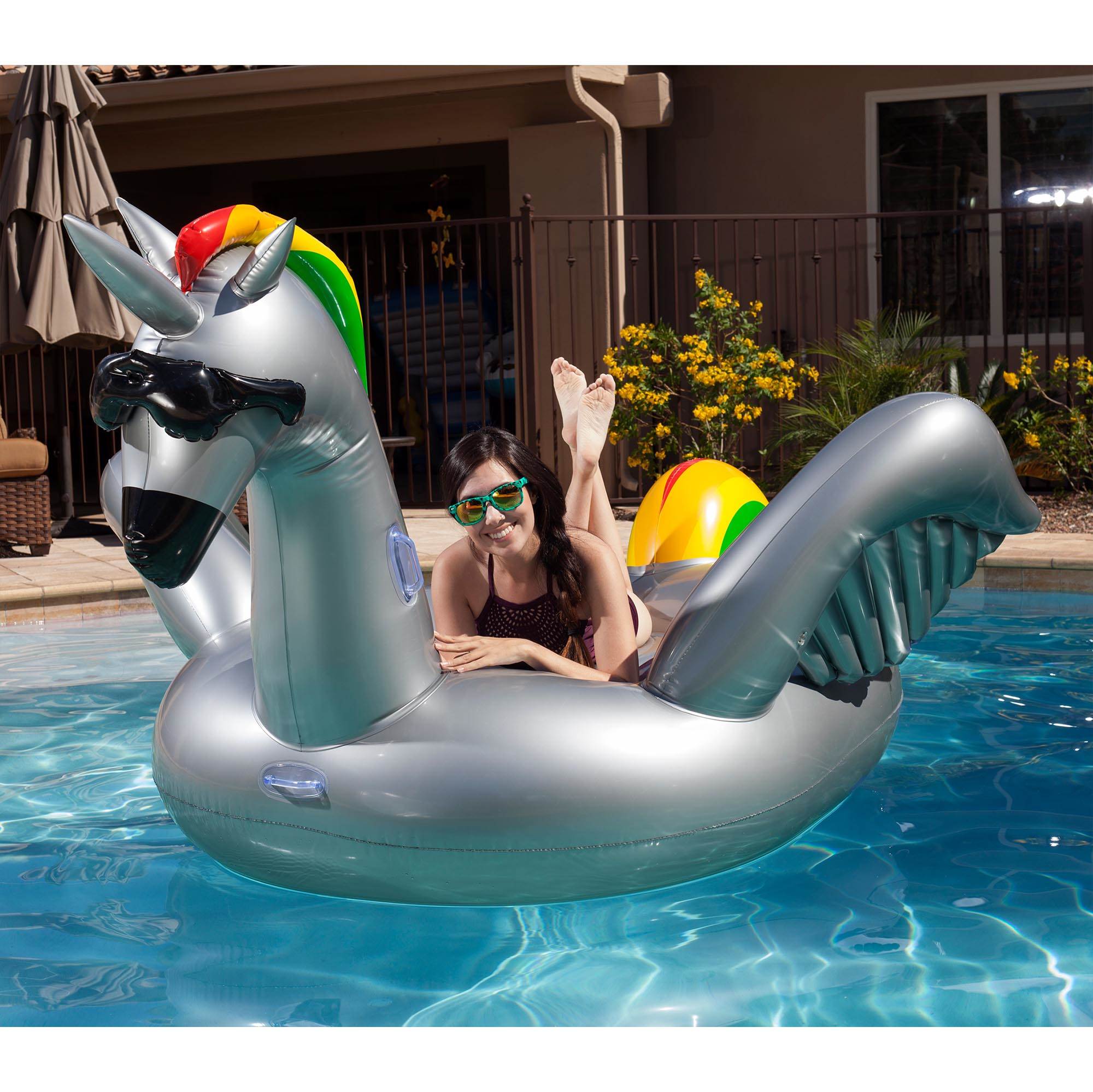 GAME Giant Inflatable Rainbow Unicorn Pool Float w/ Cup Holders (Open Box)