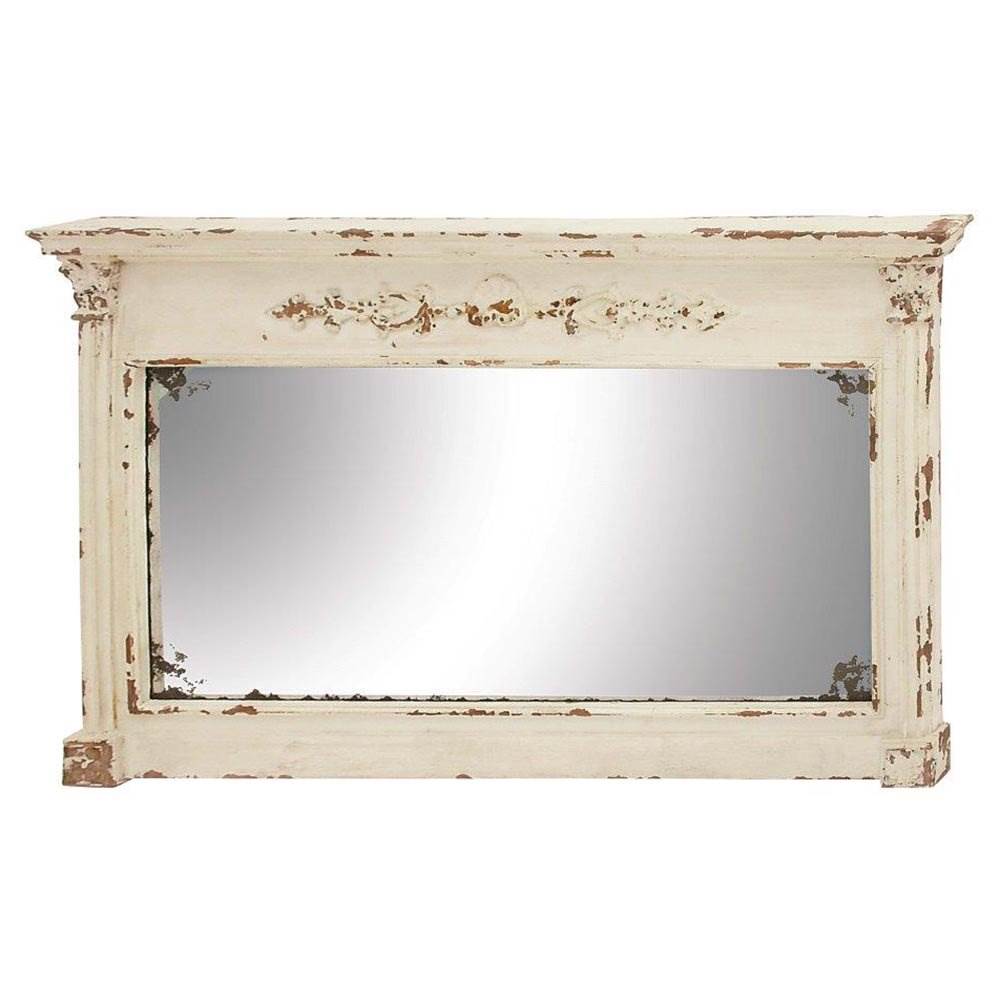 Deco 79 Farmhouse Rustic Distressed 59 x 36 Inch Wall Mirror Home Decor, Cream