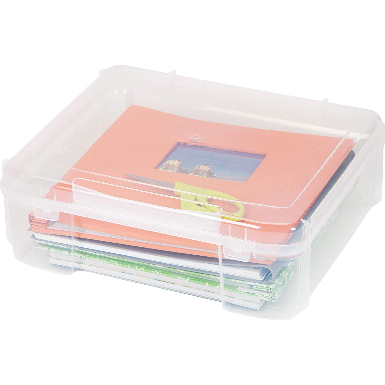 IRIS USA 12 x 12 Inch Hard Plastic Portable Clear Project Case for Paper, 4 Pack
