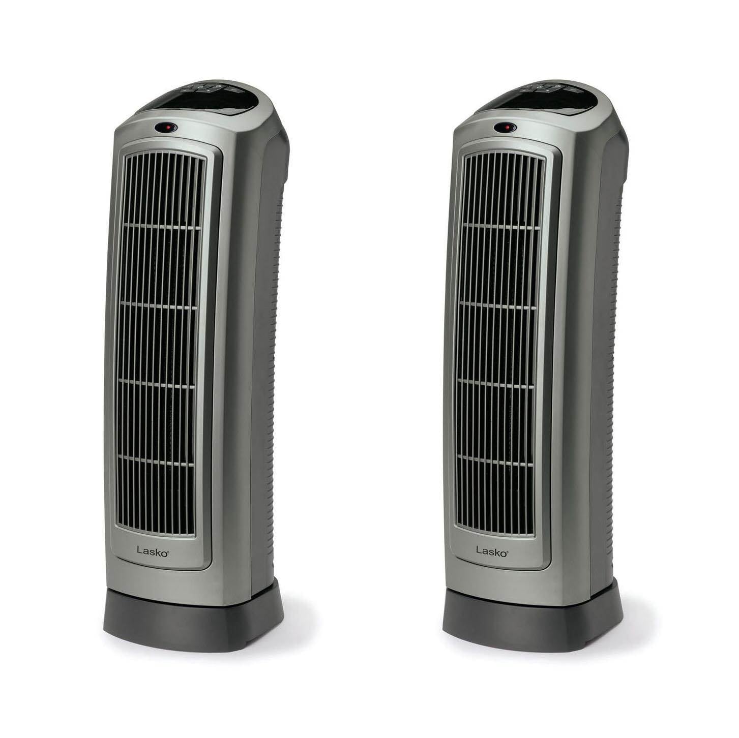 Lasko 1500W Portable Oscillating Ceramic Heater Tower w/ Digital Display, 2 Pack - VMInnovations