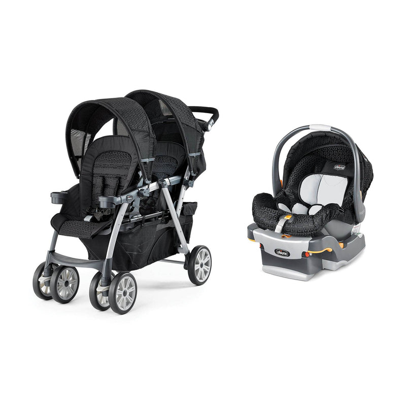 Chicco Cortina Together Travel System Double Stroller + KeyFit Infant Car Seat