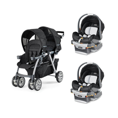Chicco Cortina Together Travel System Double Stroller + KeyFit Infant Car Seats