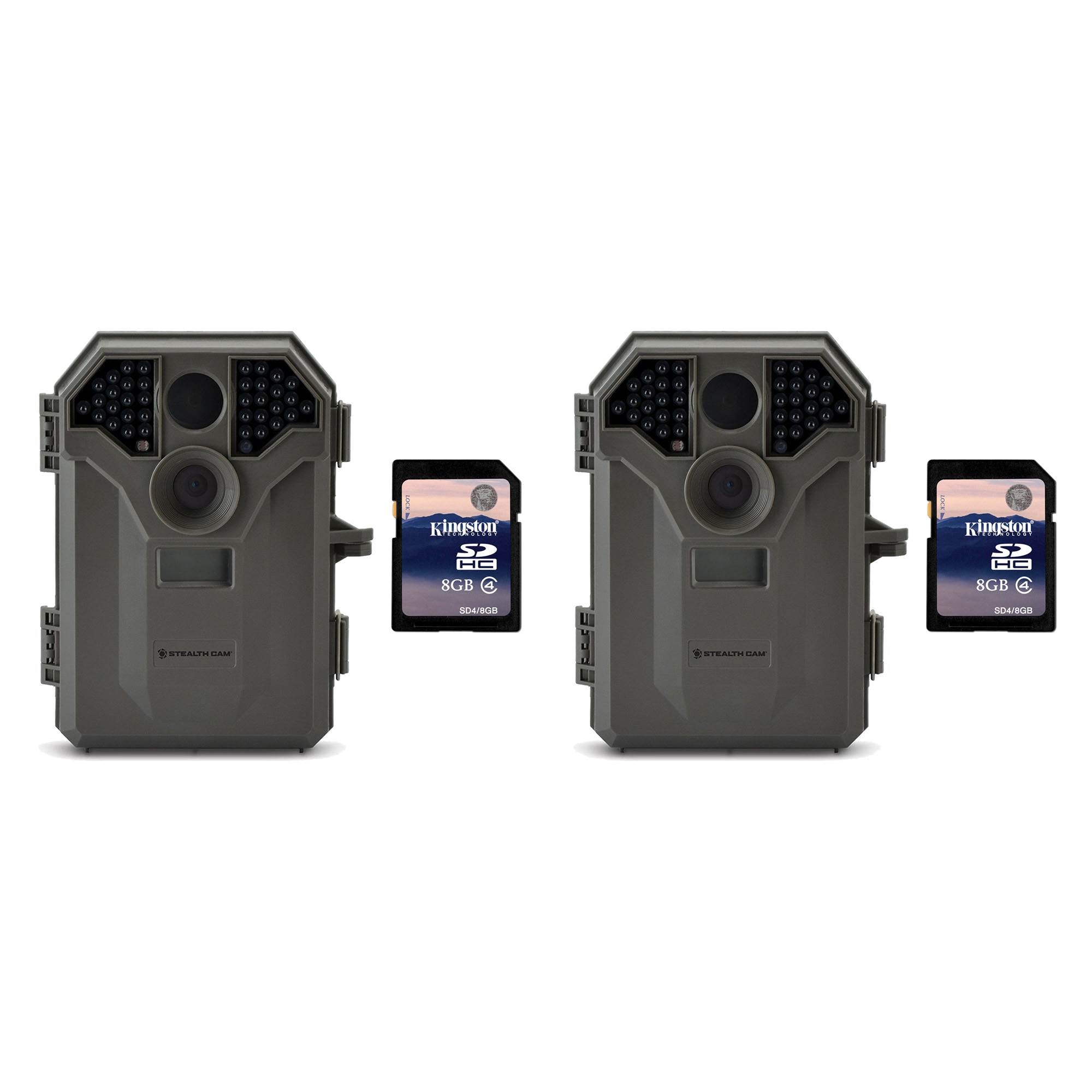 Stealth Cam 8MP No Glo Infrared Game Trail Camera w/ Video, 2 Pack + SD Cards