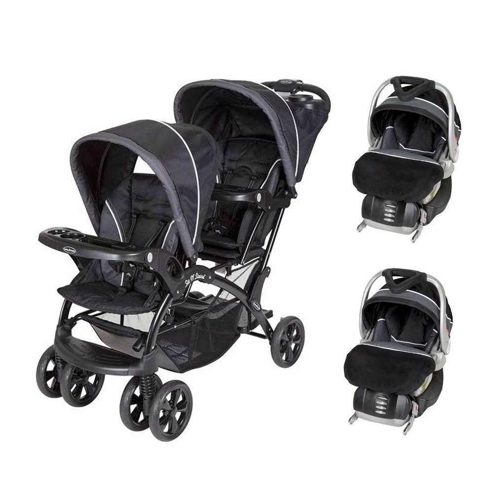 Baby Trend Double Sit N Stand Stroller + 2 FlexLoc Infant Car Seats & Bases-Onyx