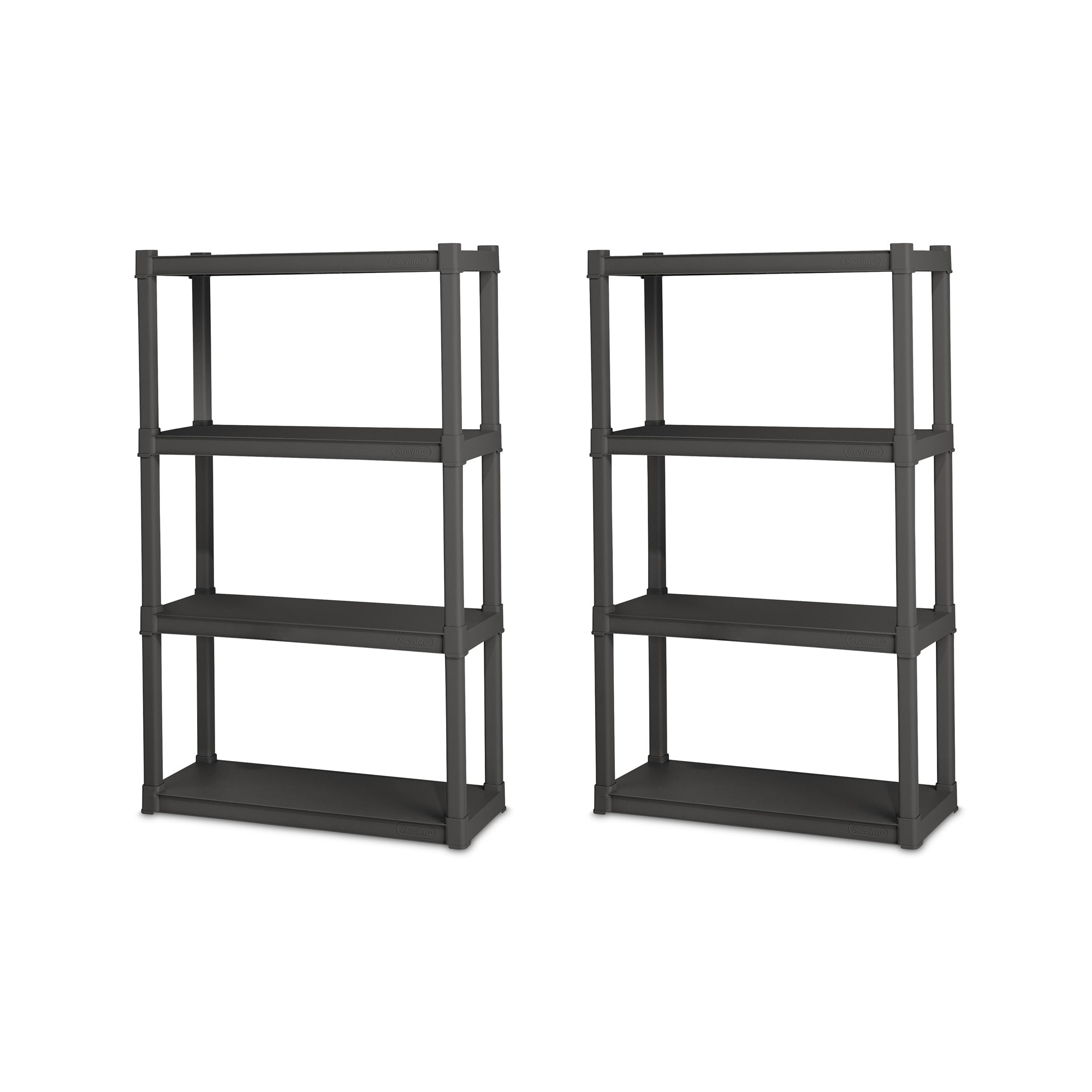 Sterilite Plastic Indoor Outdoor 4 Shelf Durable Shelving Unit, Gray, 2 Pack - VMInnovations