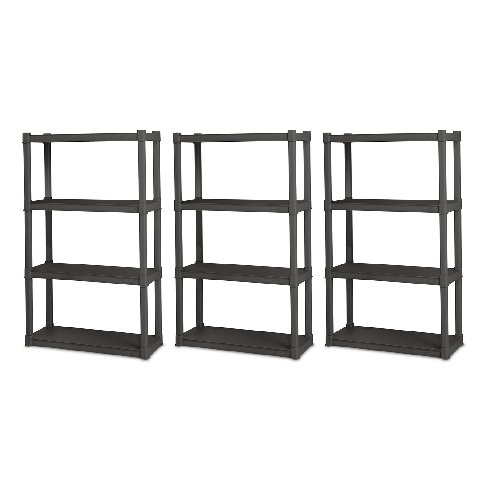 Sterilite Plastic Shelf Storage Organizing Unit with 4 Shelves, Gray, 3 Pack - VMInnovations