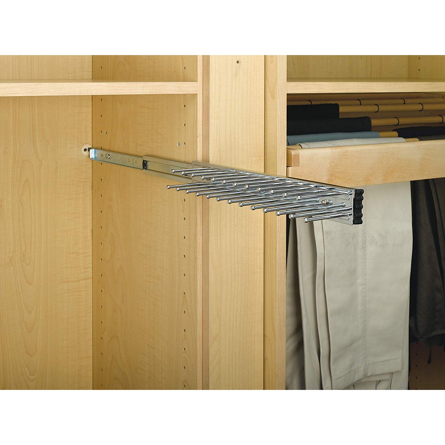 Rev-A-Shelf TRC-12CR 12-Inch Side Mount Extending Tie Rack, Chrome (Refurbished) - VMInnovations