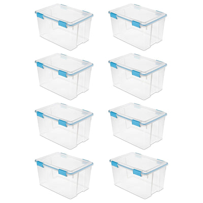 Sterilite 54-Qt Clear Plastic Stackable Storage Bin w/ Gasket Latch Lid, 8 Pack