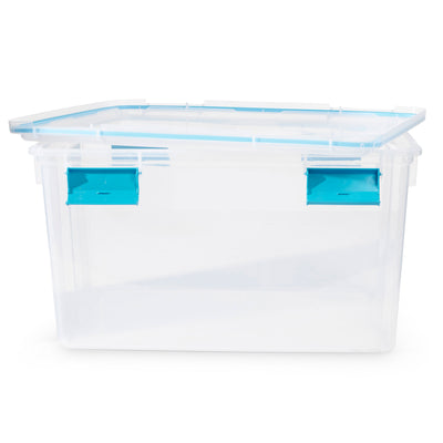 Sterilite 54-Qt Clear Plastic Stackable Storage Bin w/ Gasket Latch Lid, 8 Pack