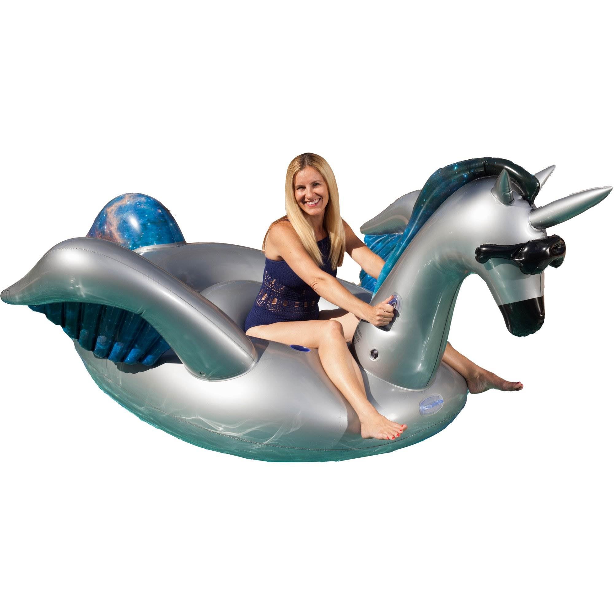 Two GAME Giant Inflatable Ride-On Alicorn Unicorn Pool Floats w/ Cup Holders - VMInnovations