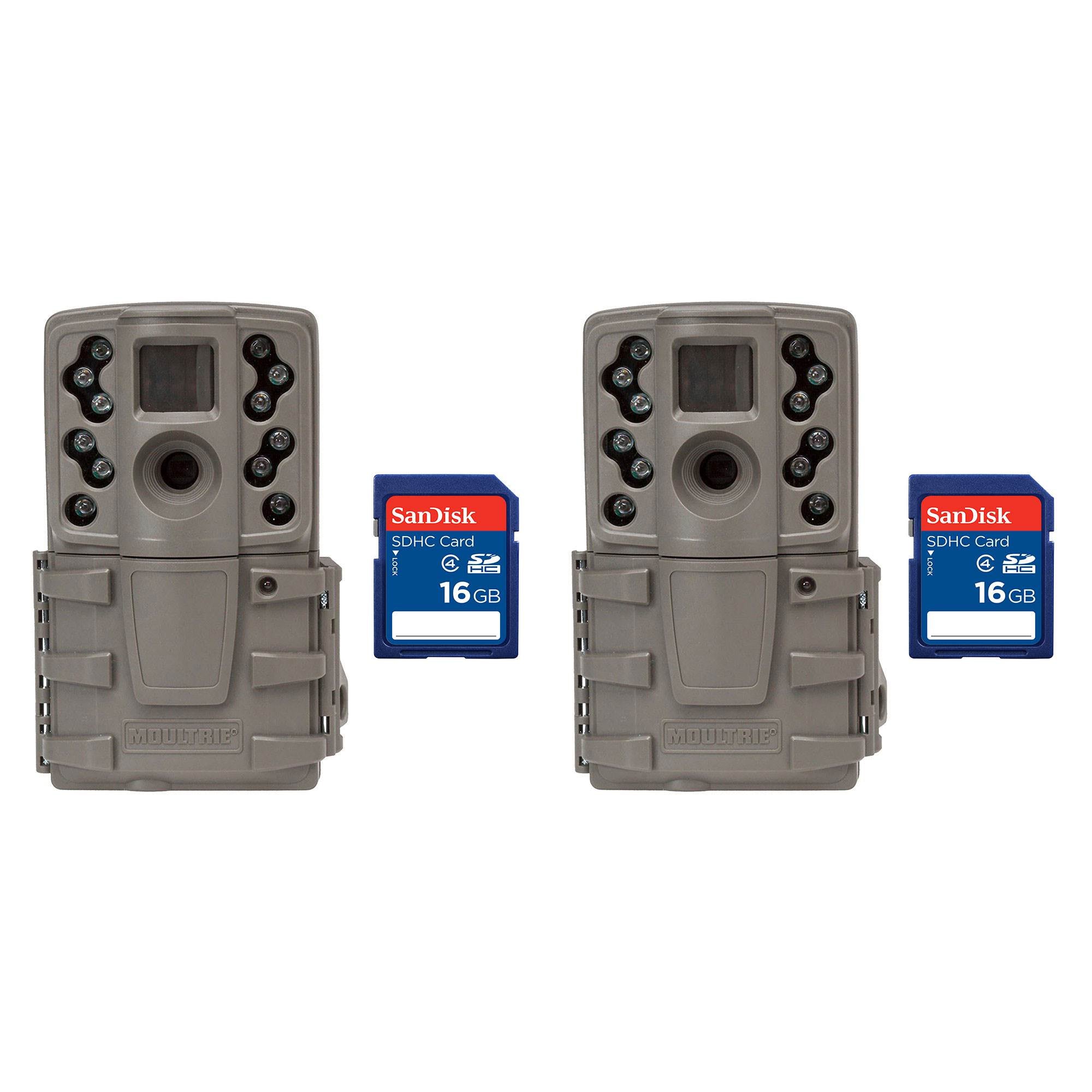 Moultrie A20 12MP Infrared Mini Hunting Trail Camera, 2 Pack + 16 GB SD Cards