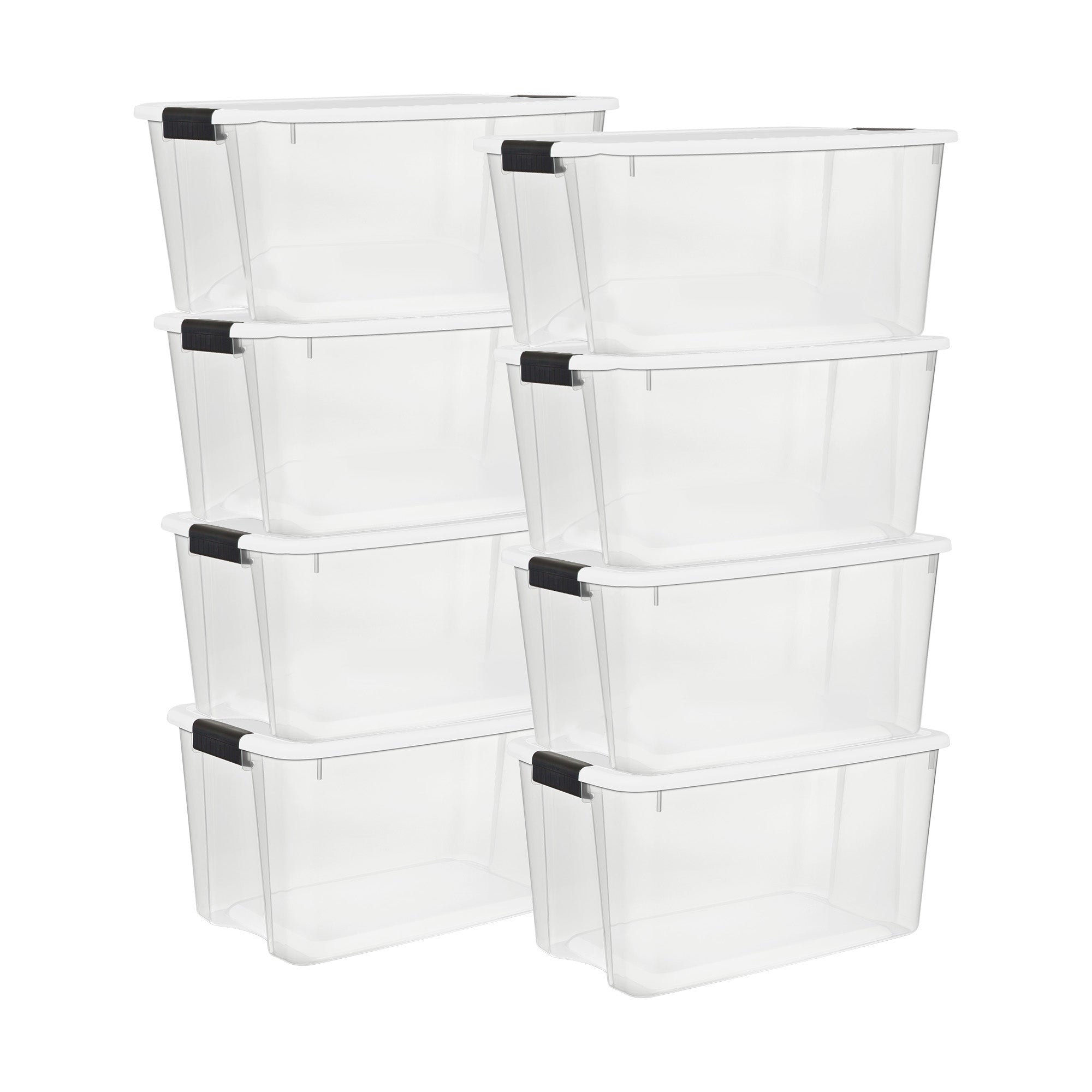 Sterilite 70 Qt Clear Plastic Stackable Storage Bin w/ White Latch Lid, (8 Pack) - VMInnovations