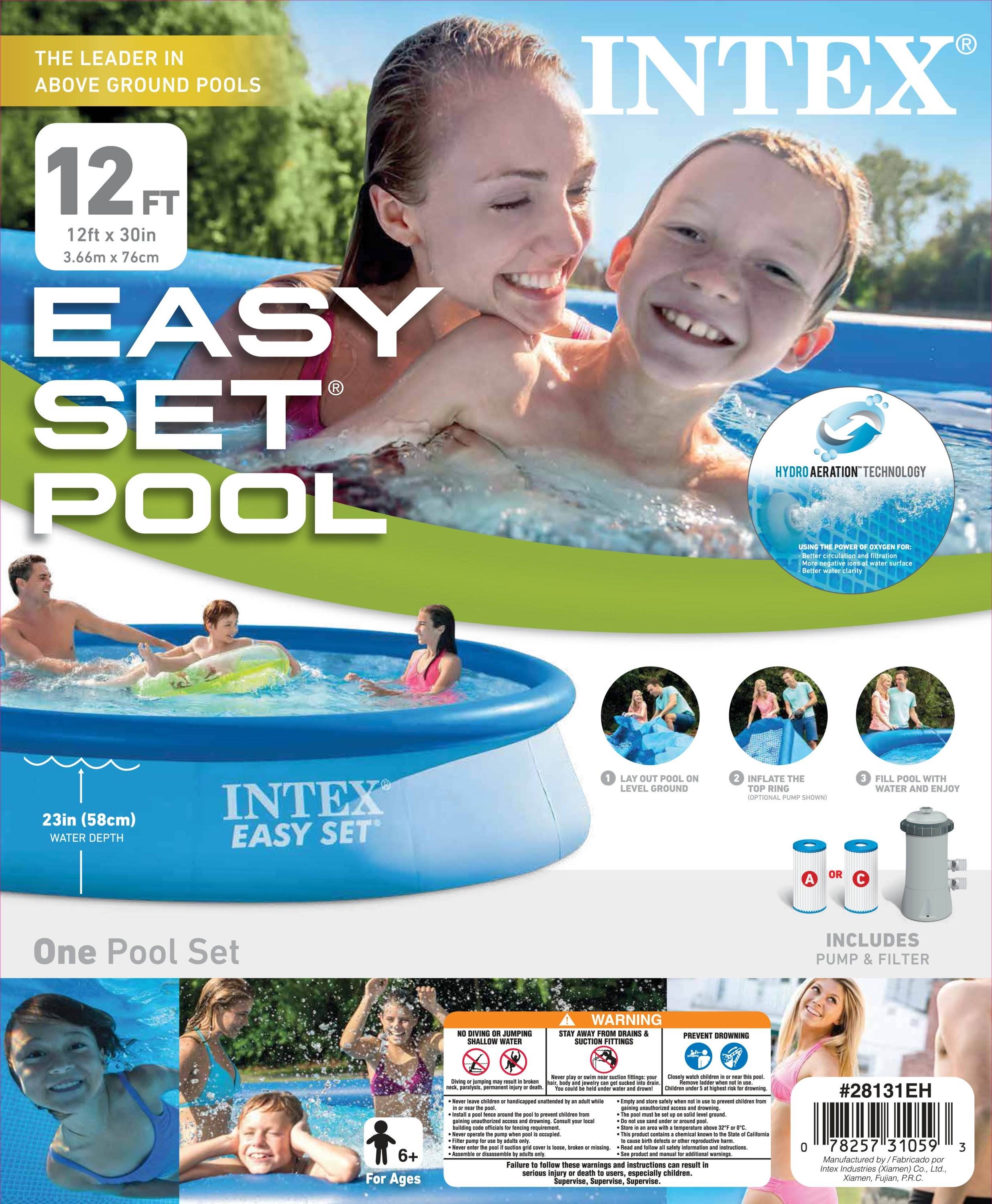 Intex 12ft x 30in Easy Set Above Ground Swimming Pool and Filter Cartridge Pump - VMInnovations
