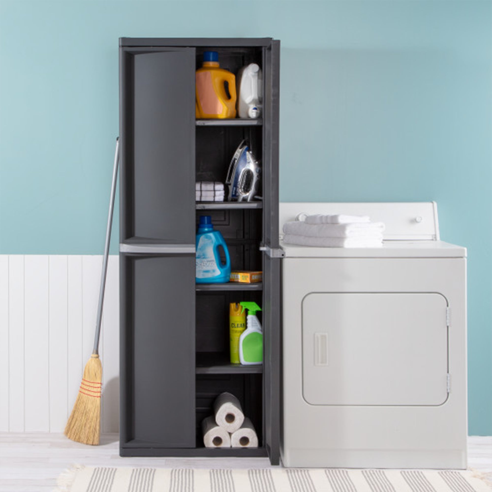 Sterilite Adjustable 4-Shelf Storage Cabinet With Doors, Gray | 01423V01 - VMInnovations