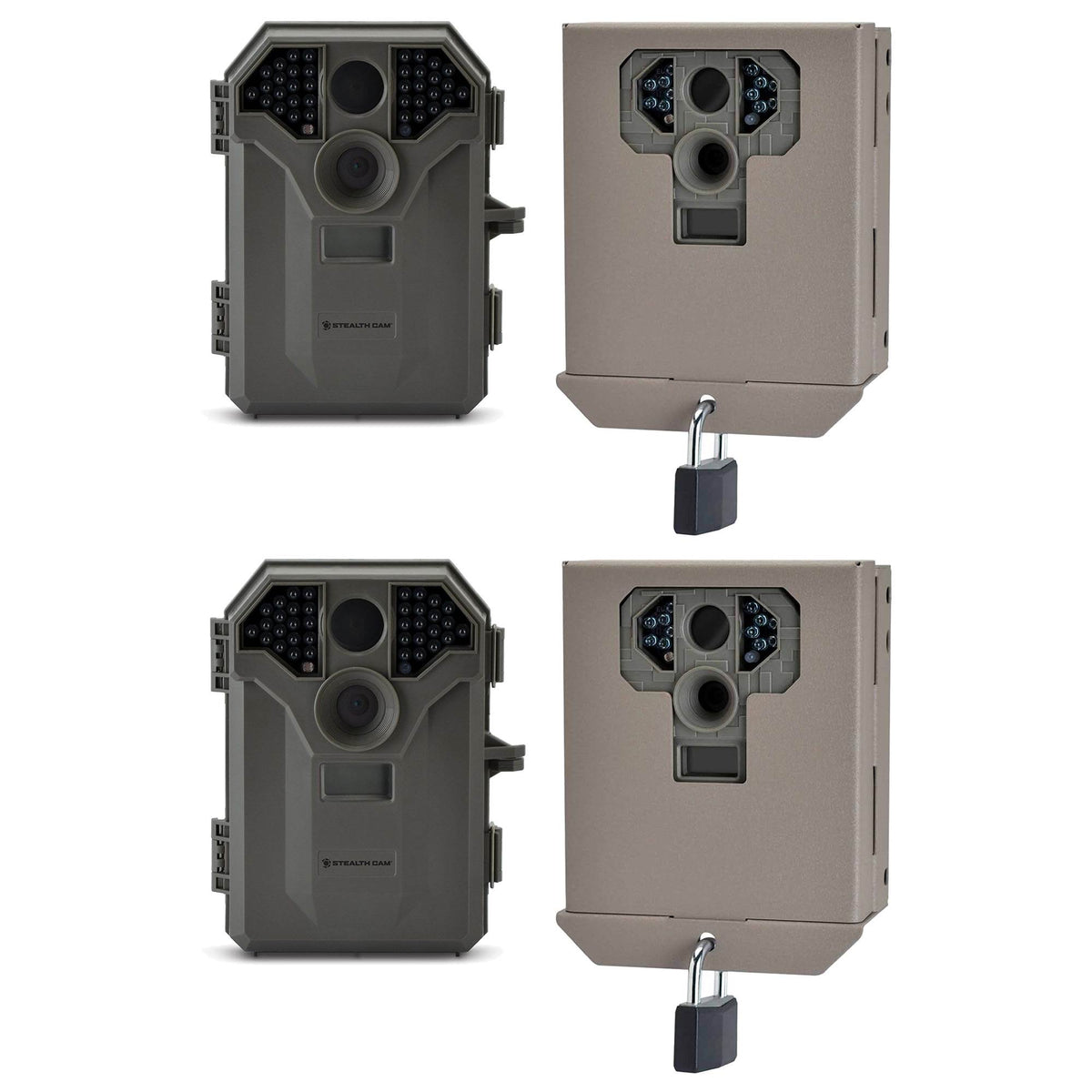 Stealth Cam 8MP No Glo Infrared Game Trail Cameras, 2 Pack and Security Cases