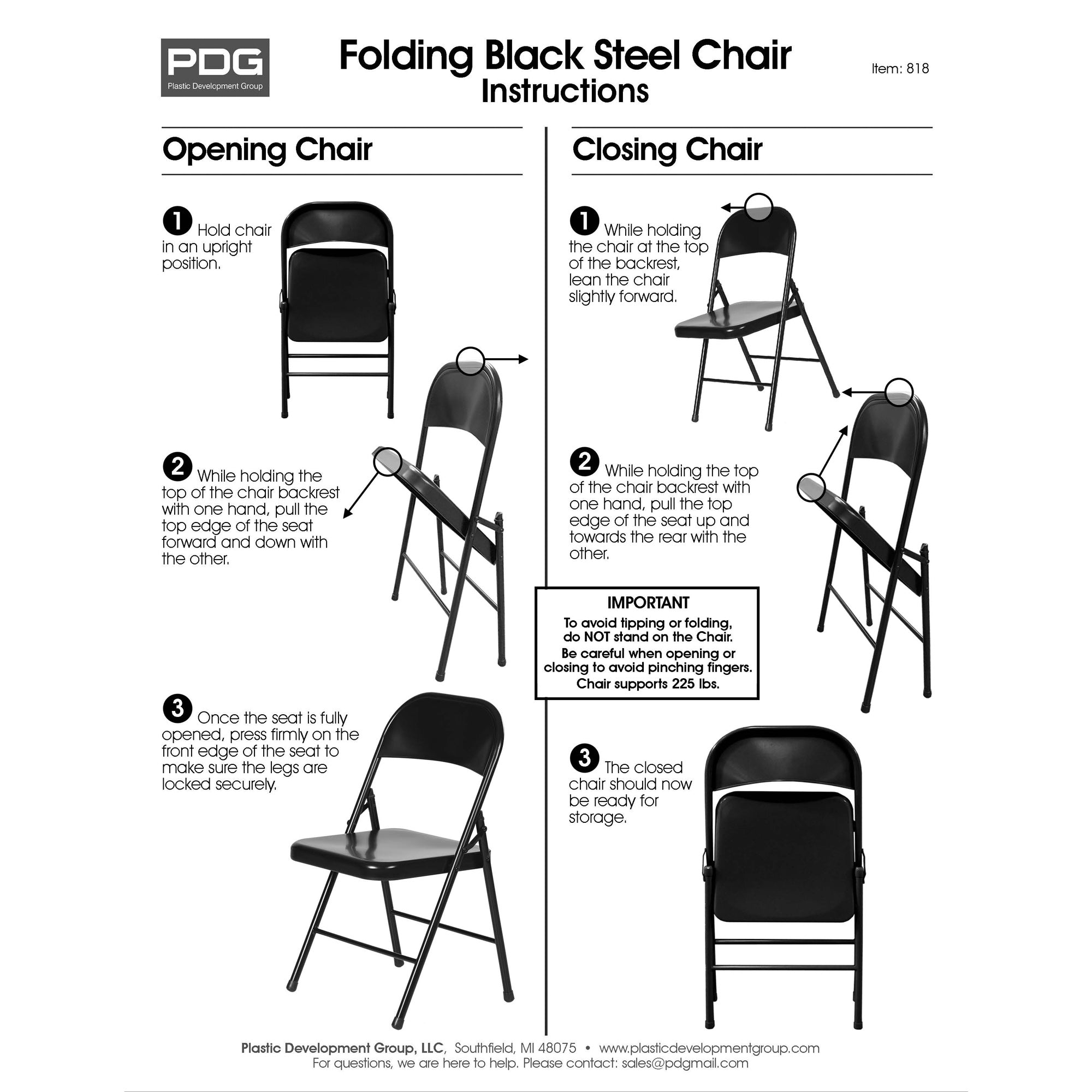 Plastic Development Group Steel Metal Folding Chair, Black (4 Pack) (Open Box) - VMInnovations