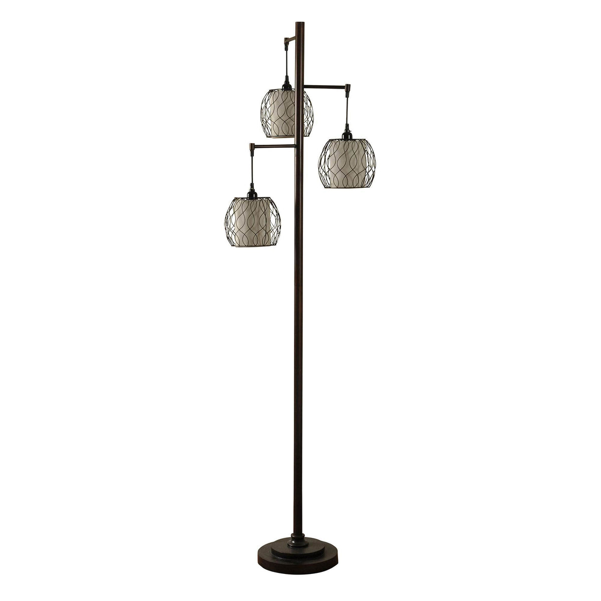 StyleCraft Clifton Lamp Post Floor Lamp w/ Woven Caged Shades, Bronze (Damaged)