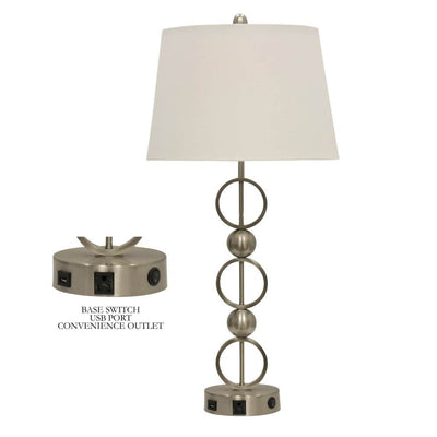 Collective Design Brushed Steel Table Lamp w/ Outlet, USB Port, & Base Switch