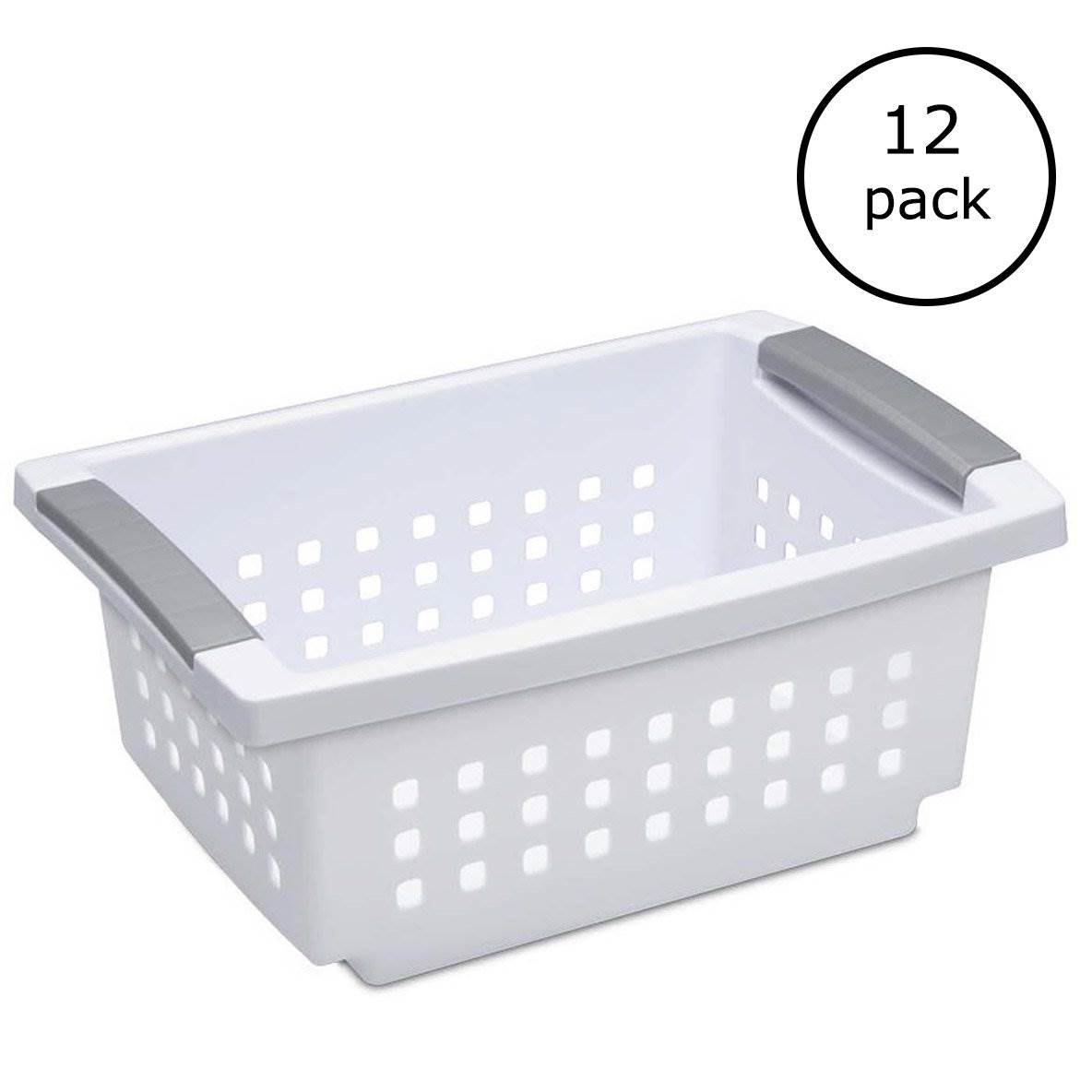Sterilite Small White Stacking Basket with Titanium Accents (12 Pack) 16608006 - VMInnovations