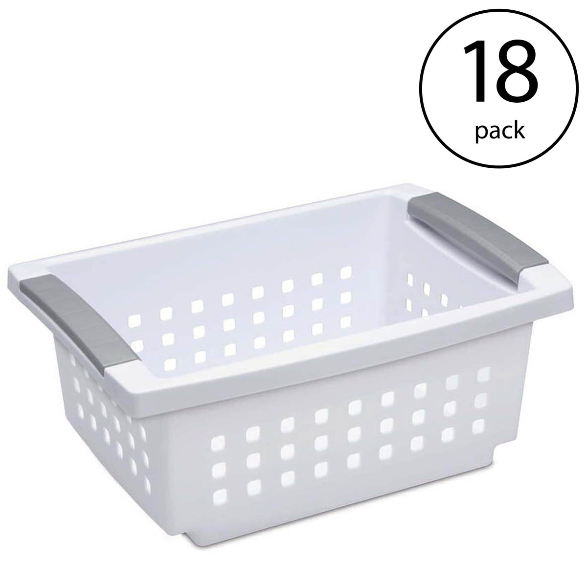 Sterilite Small White Stacking Basket with Titanium Accents (18 Pack) 16608006