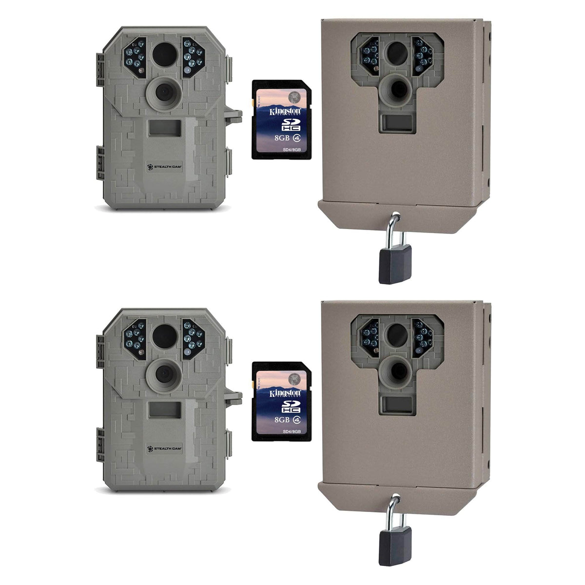Stealth Cam P12 6 MP Hunting Trail Camera, 2 Pack + Security Boxes & SD Cards