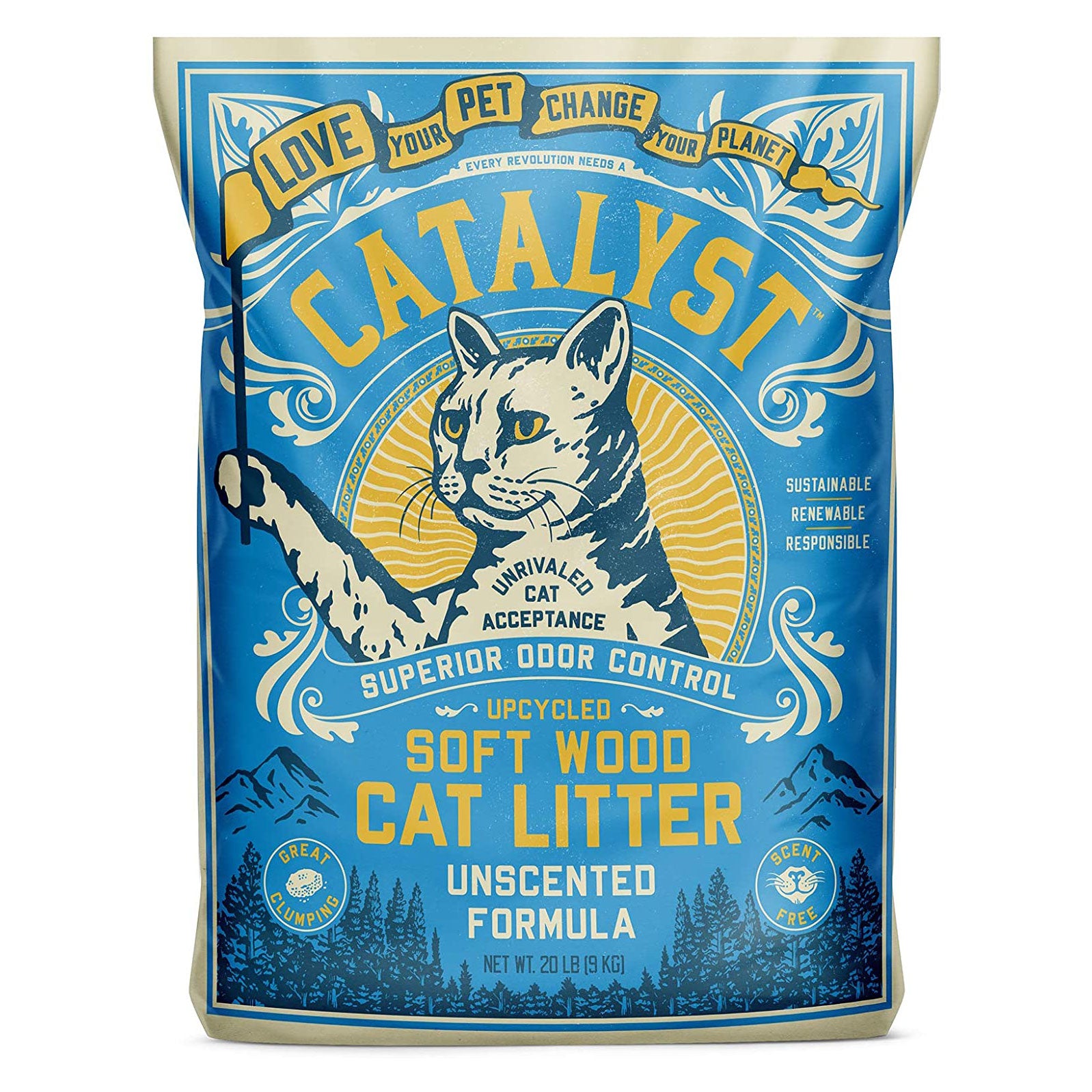 Catalyst Upcycled Soft Wood Cat Litter Odor Control Unscented Formula, 20 Pounds - VMInnovations