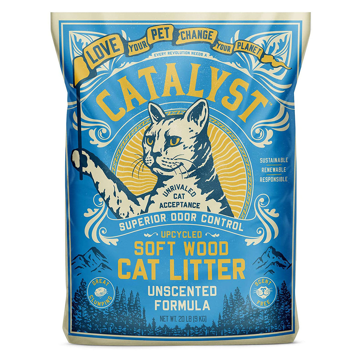 Catalyst Upcycled Soft Wood Cat Litter Odor Control, Unscented, 20 Lbs (2 Pack)