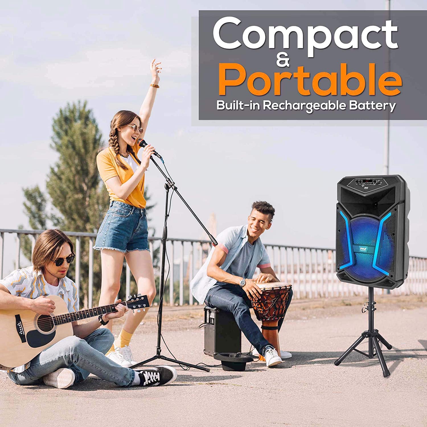 Pyle PPHP122SM Portable Bluetooth Speaker System with Flashing Party Lights - VMInnovations