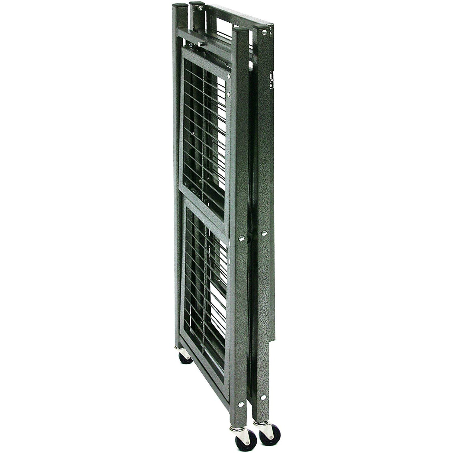 Origami R3 Foldable 3-Tiered Shelf Storage Rack & Wheels, Pewter (2 Pack) - VMInnovations