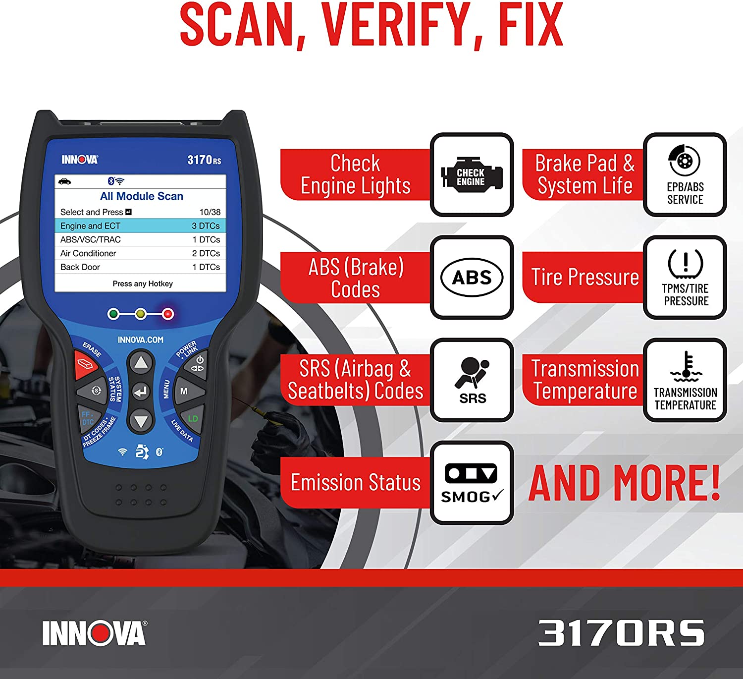 INNOVA 3170RS FixAssist Bluetooth Code Reader Vehicle Diagnostic Scanner Tool