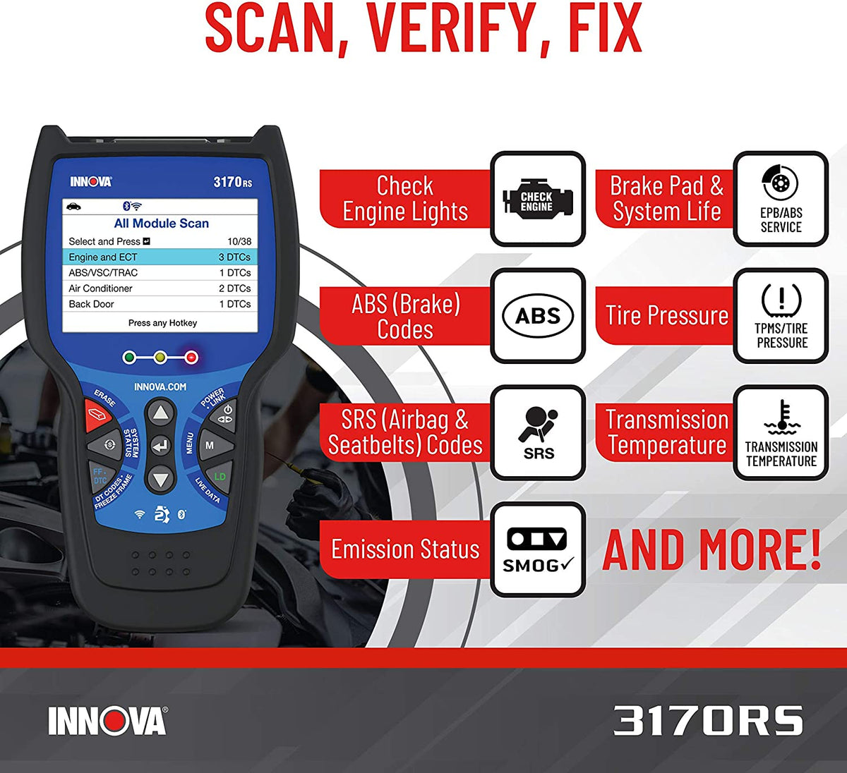 INNOVA 3170RS FixAssist Bluetooth Code Reader Vehicle Diagnostic Scanner Tool