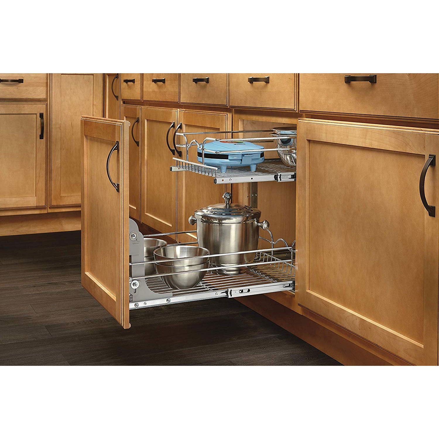 Rev-A-Shelf 21” Wire Basket Pull Out Cabinet Organizer & 21” Cookware Organizer