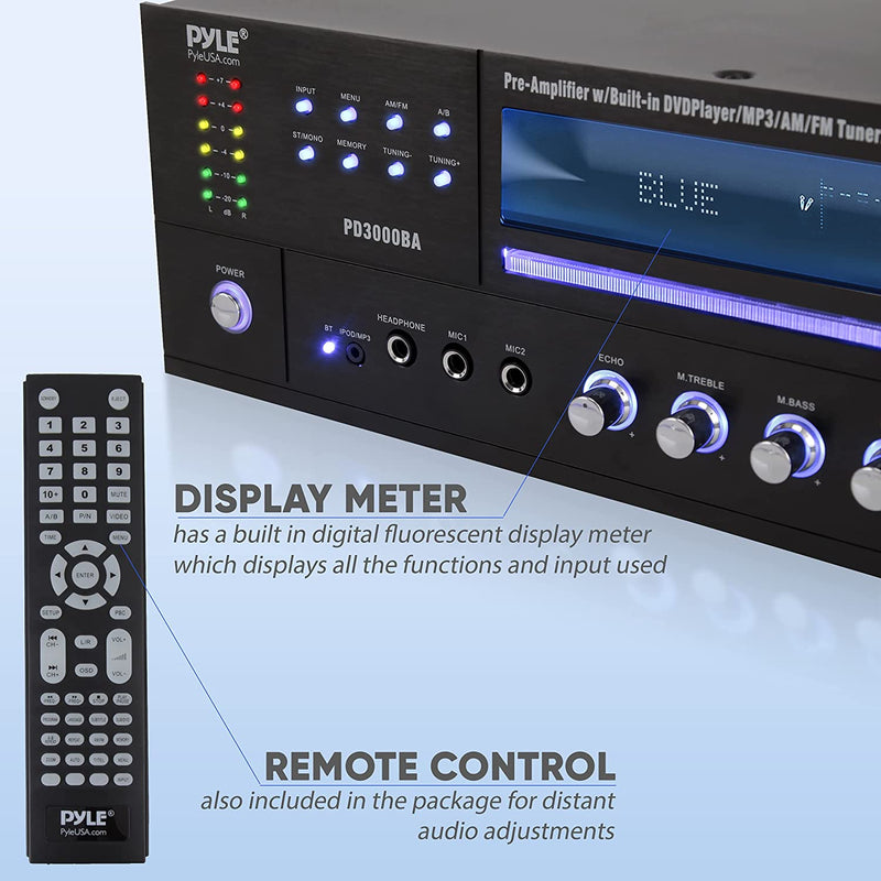 Pyle PD3000BA Home Theater Preamplifier Bluetooth Audio & Video Stereo Receiver