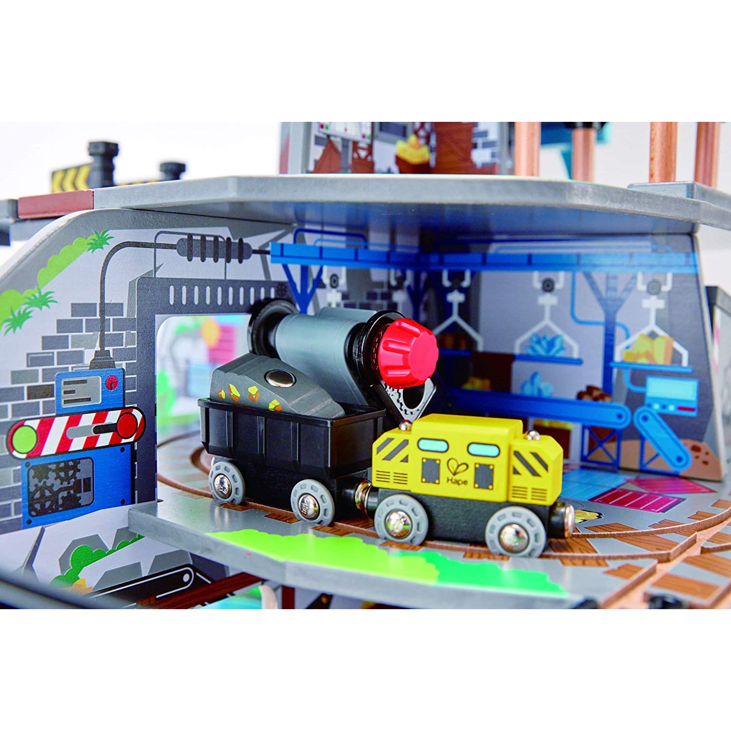 Hape Kids Wooden Railway Cargo Train Station Mighty Mountain Mine Toy Play Set