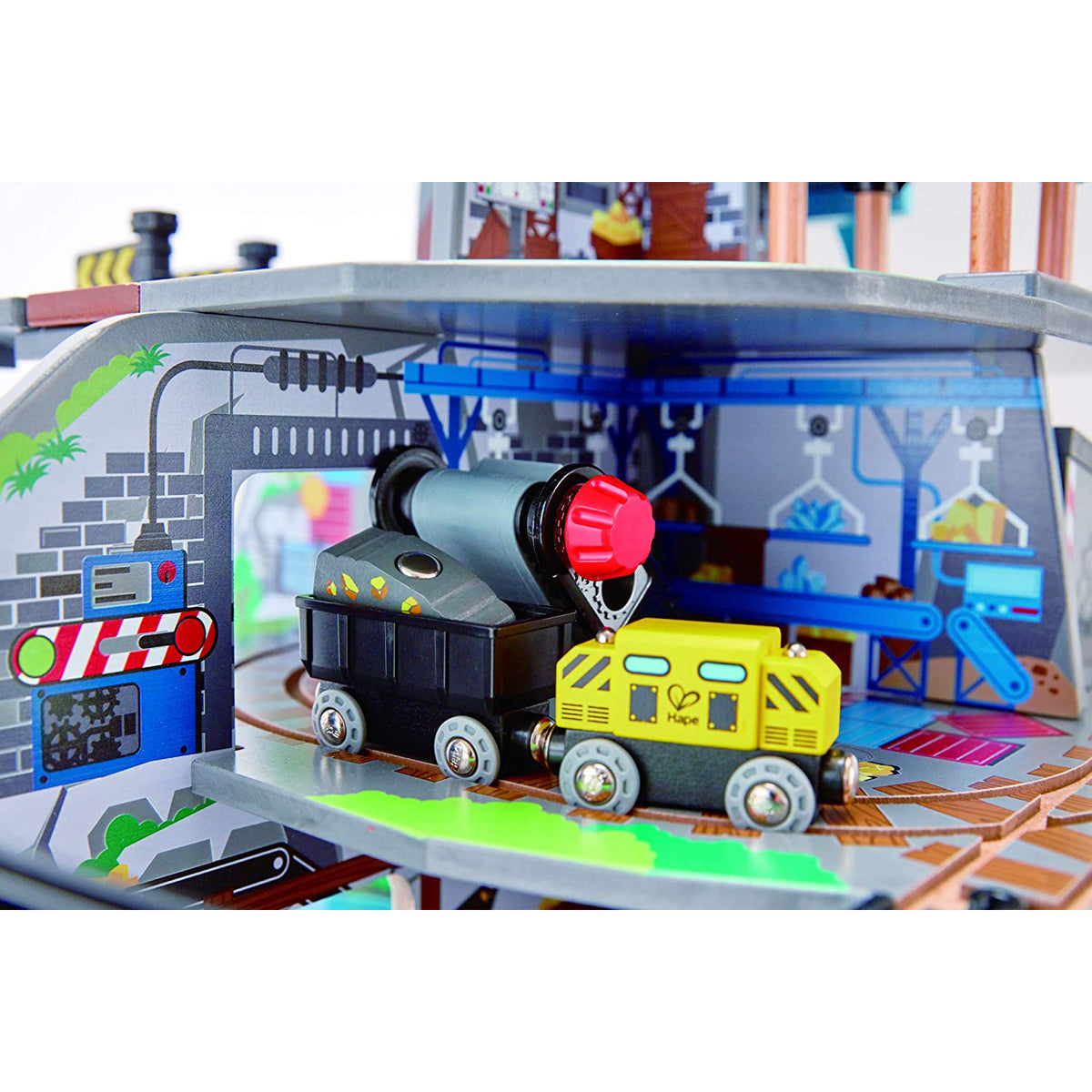 Hape Kids Wooden Railway Cargo Train Station Mighty Mountain Mine Toy Play Set