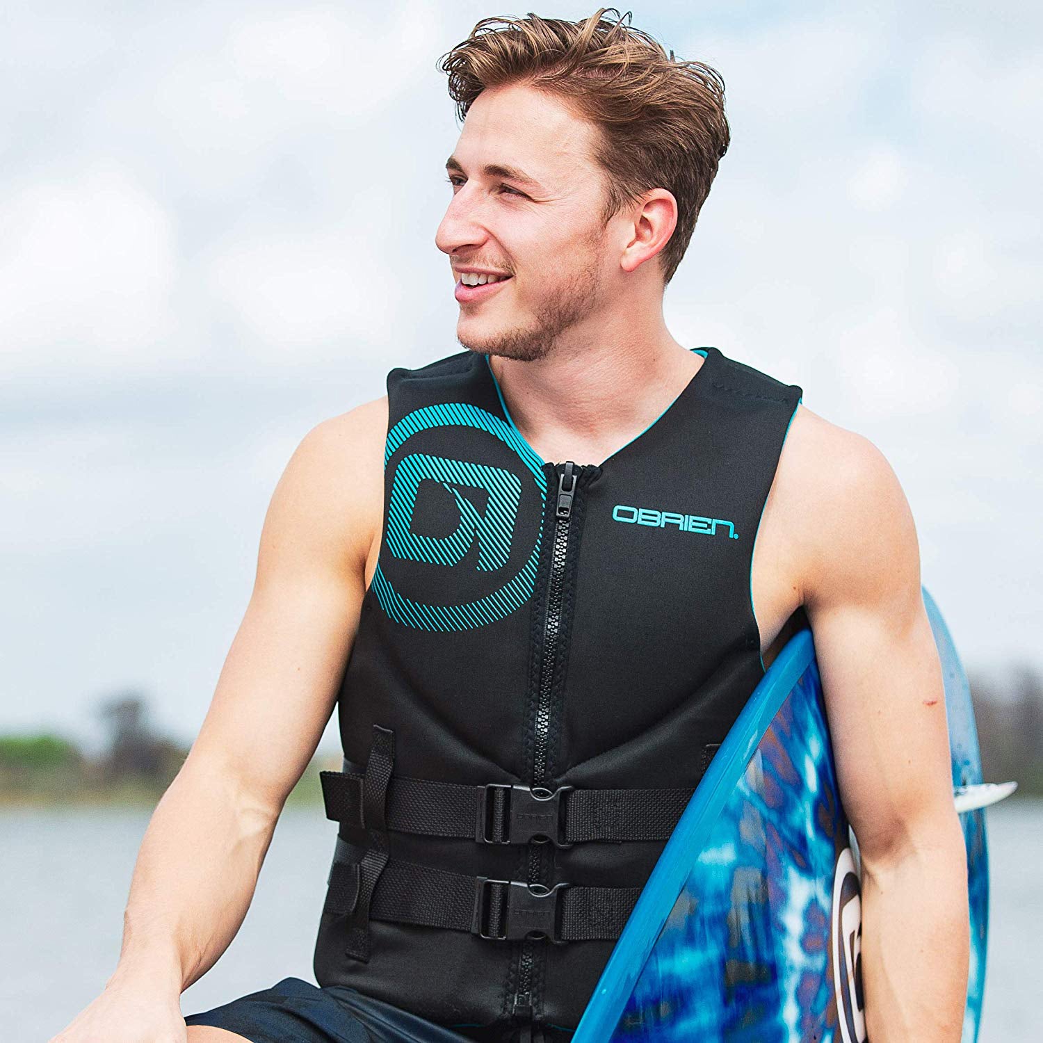 O'Brien Watersports Traditional Men Lightweight Safe Life Jacket, Cyan, Size SM
