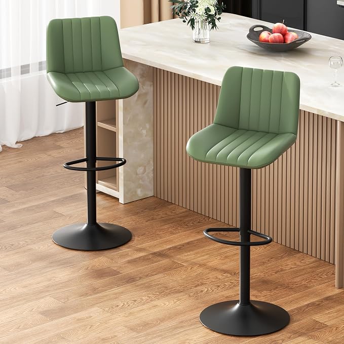 JAMFLY Modern Leather Stool – Swivel & Adjustable, Footrest, Black (Open Box)