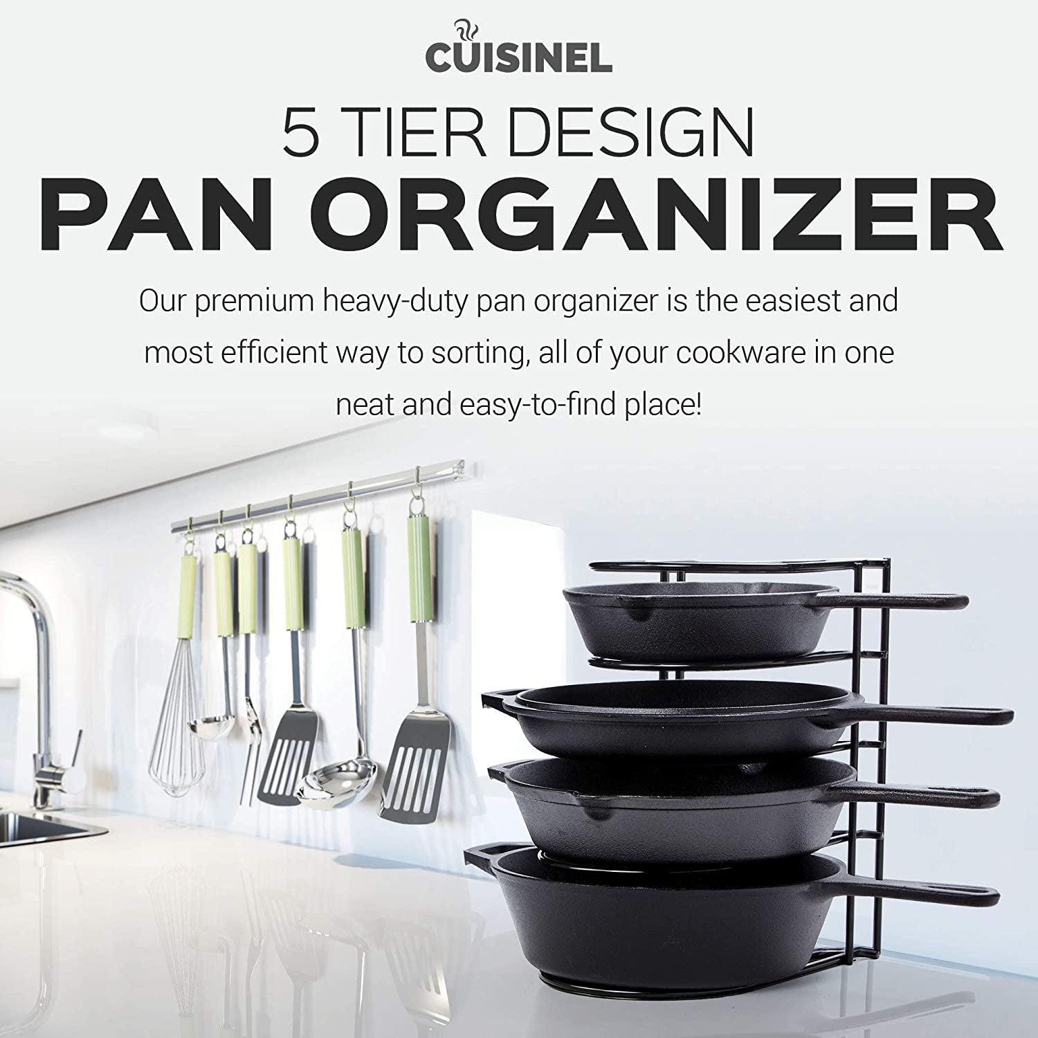 Cuisinel 12.2 In Extra Large 5 Pan & Pot Organizer 5 Tier Rack, Black (Open Box) - VMInnovations