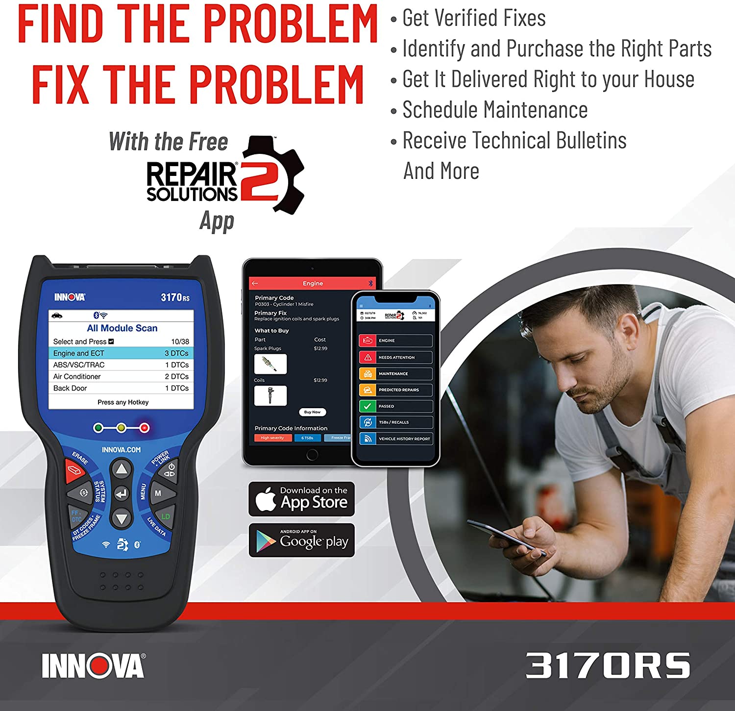 INNOVA 3170RS FixAssist Bluetooth Code Reader Vehicle Diagnostic Scanner Tool