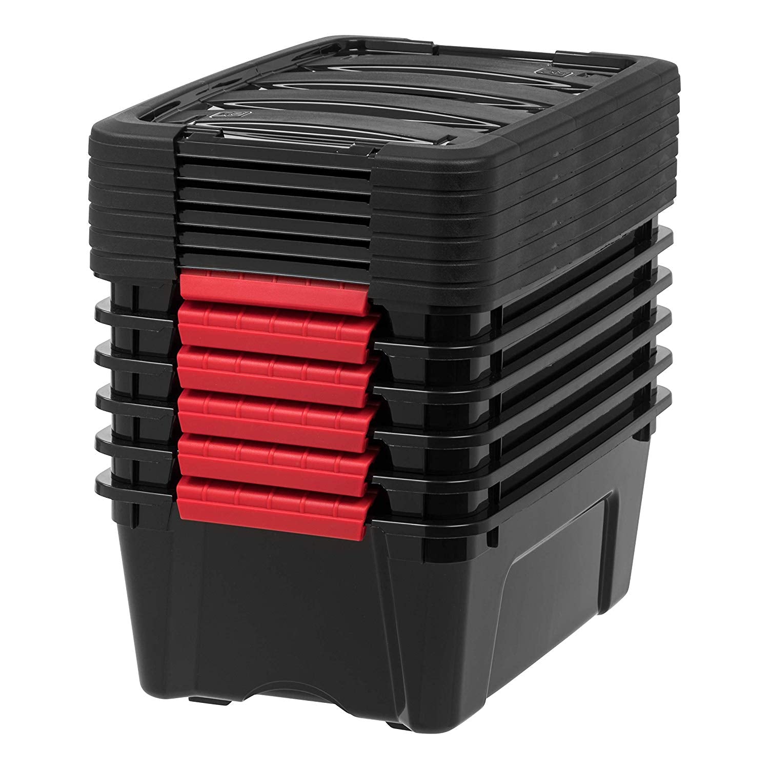 IRIS USA 12 Quart Hard Plastic Stack and Pull Closet Black Storage Box, 6 Pack