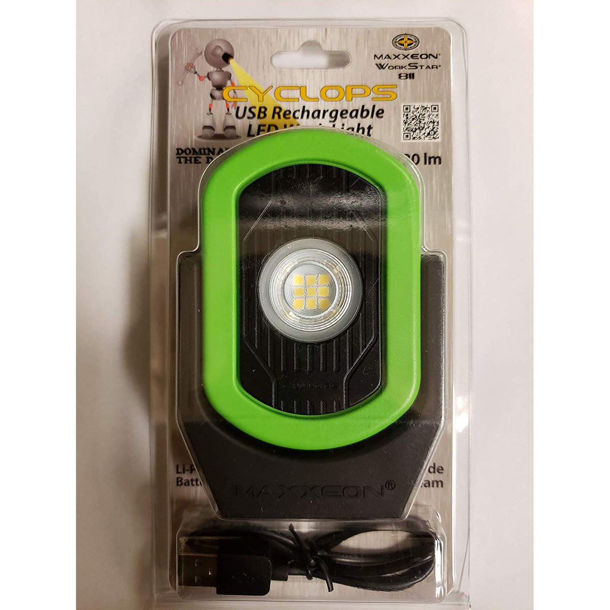 Maxxeon MXN00811 720 Lumens USB Rechargeable LED Cyclops Work Light, Green