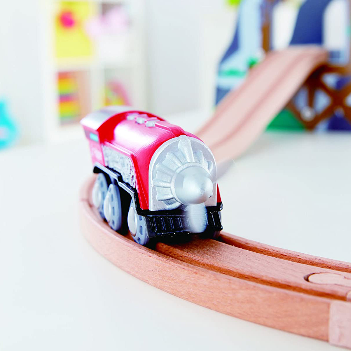 Hape Kids Wooden Magnetic Railway Rotating Propeller Steam Engine Train Toy, Red - VMInnovations
