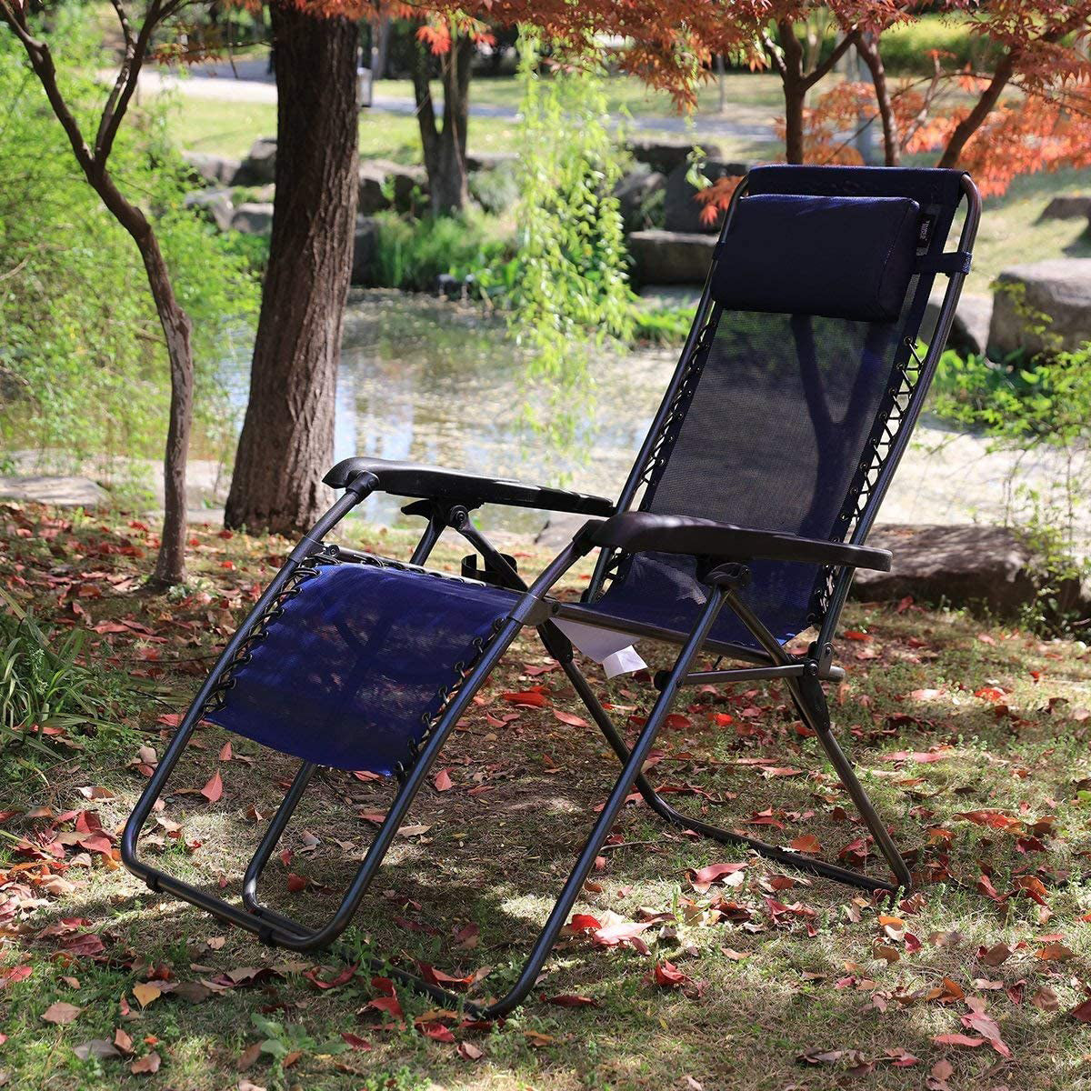 Timber Ridge Zero Gravity Locking Outdoor Patio Recliner Lounge Chair, Blue - VMInnovations
