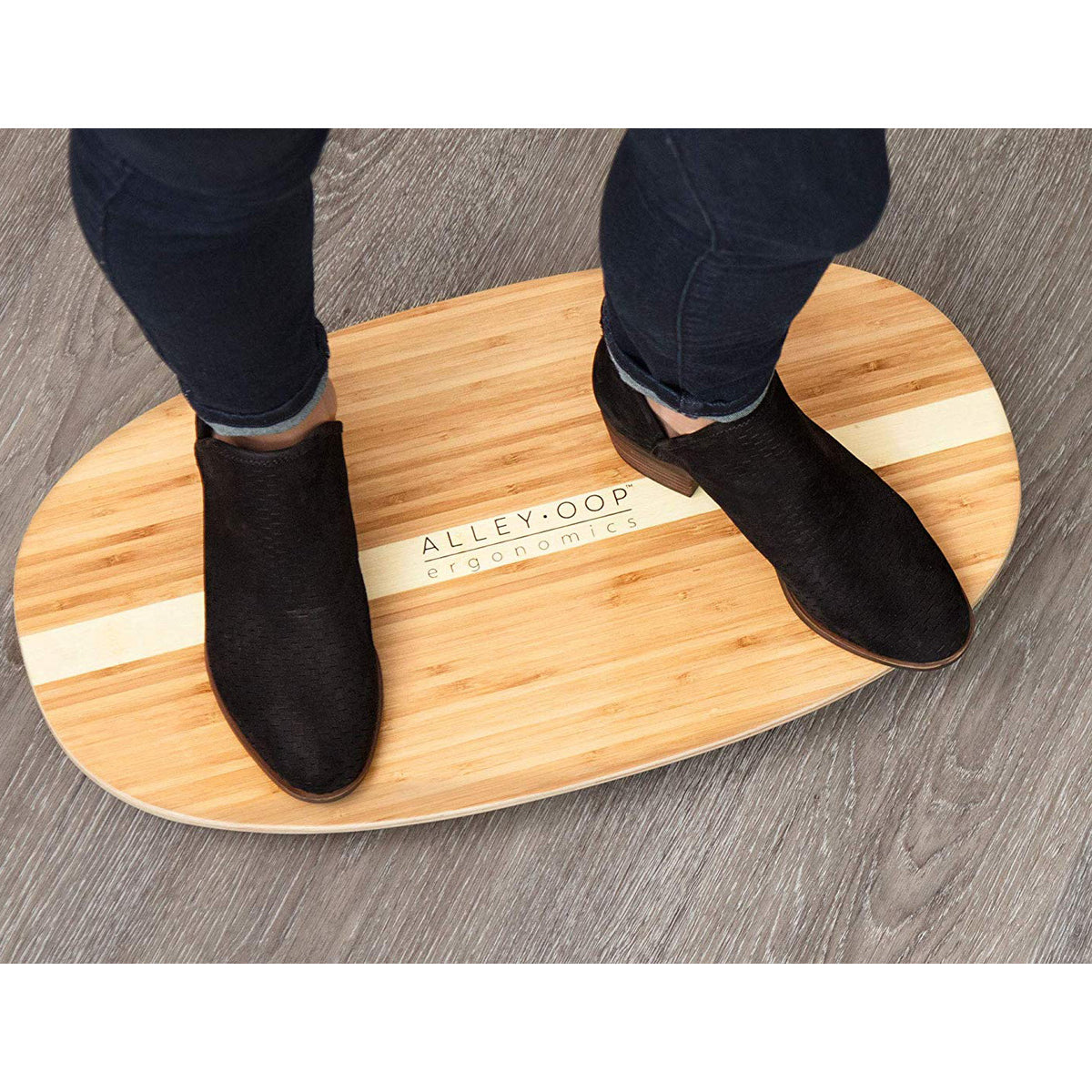 JumpSport Standing Desk Balancing Wood Rocker Board, Bamboo, Medium (Open Box)