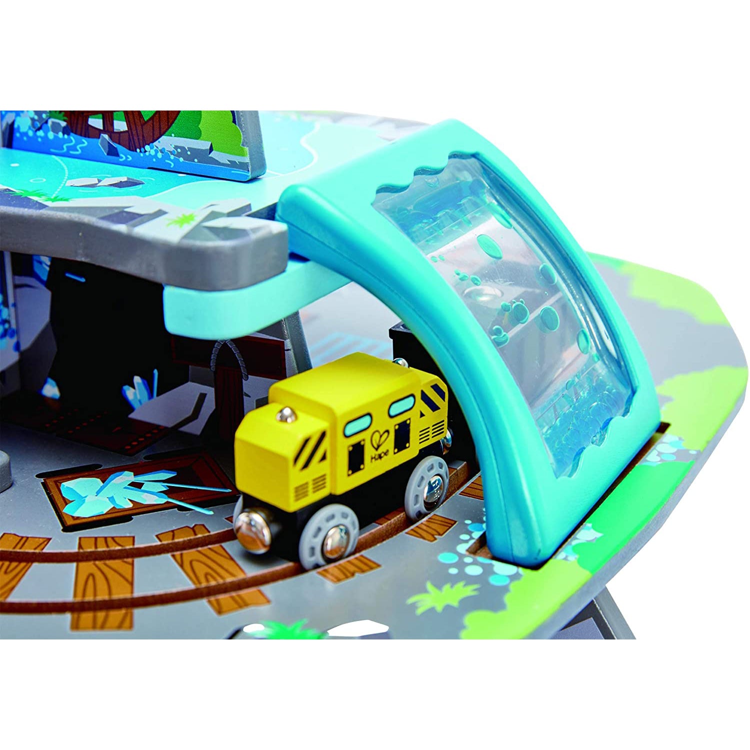 Hape Kids Wooden Railway Cargo Train Station Mighty Mountain Mine Toy Play Set