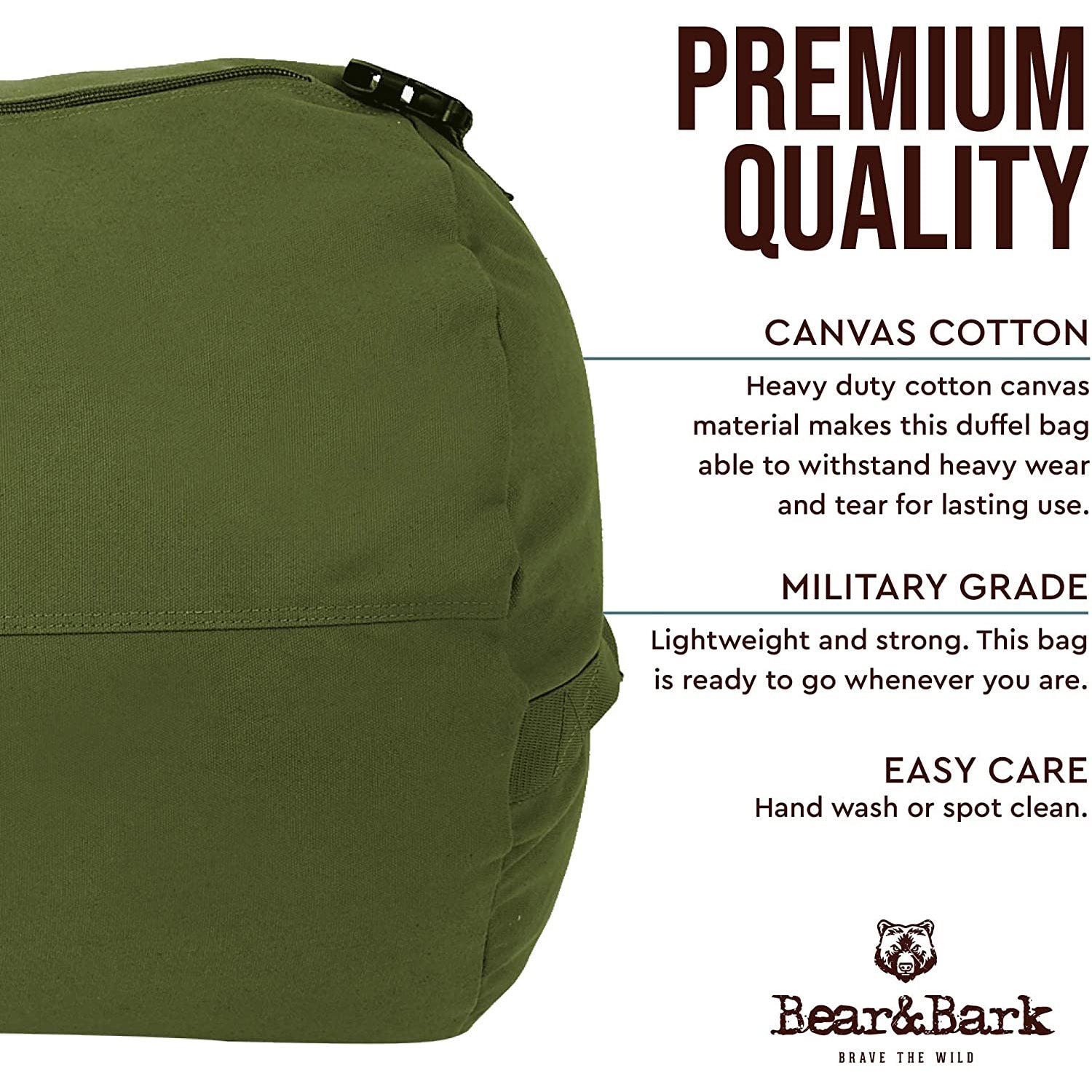 Bear&Bark 46 x 20 Inch Military Travel Duffel Bag with Strap, Green (Open Box)
