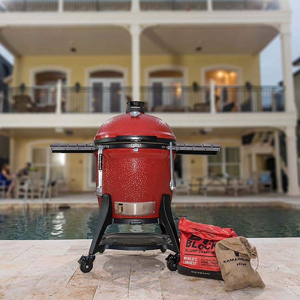 Kamado Joe BJ24NRHCI Big Joe III 24 In. Portable BBQ Ceramic Charcoal Grill, Red - VMInnovations